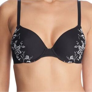 Natori Black T-Shirt Bra with White Floral Embroidery NWT 🖤